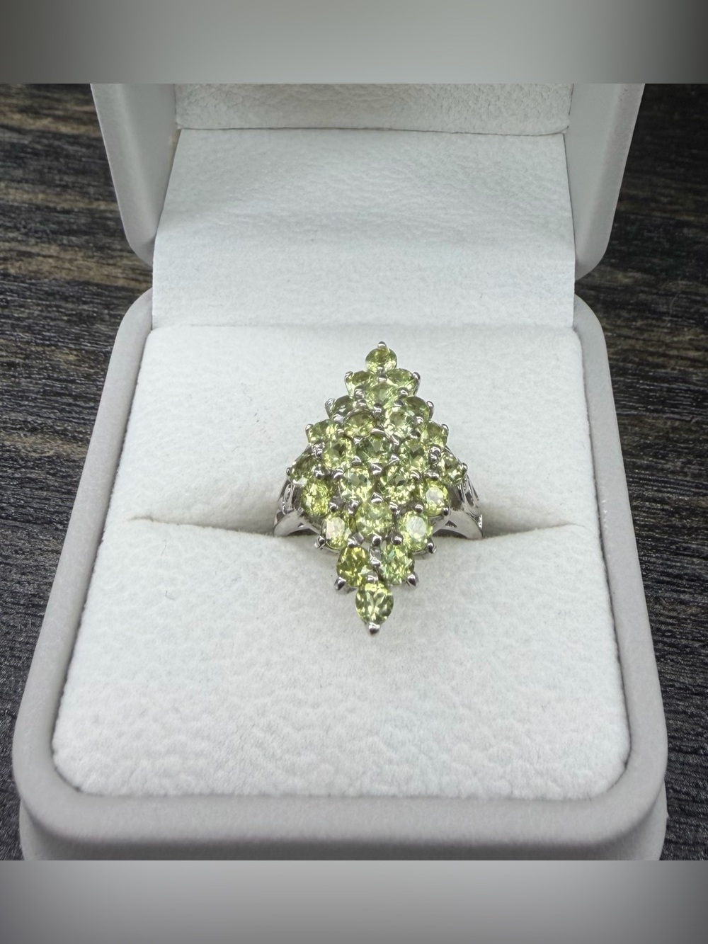 Stunning 3CT Natural Green Peridot Cluster 14K Gold over 925 Sterling Ring Sz 7 - Picture 10 of 14